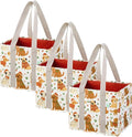 VENO 3 Pack Christmas Reusable Grocery Bags, Shopping Bags for Groceries, Tote with Handles and Hard Bottom, Foldable Shopping Cart Organizer, Water Resistant, Heavy-Duty (Holiday Pups, 6 Gallon)