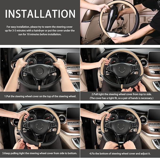 COFIT Breathable Car Steering Wheel Cover 16 inch Auto Universal Leather Wrap Non-Slip Steeringwheel Protector Automotive Int