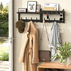 35'' Long Black Coat Rack Wall Mount with Shelf, Solid Wood Coat and Key Hanger with 13 Metal Hooks, Farmhouse Wall Organizer