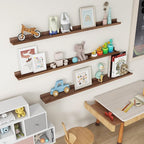 Axeman Picture Ledge Shelf | 55 Inch Walnut Floating Shelves Set of 3 | Rustic Wood Wall Shelves with Lip | 55" Walnut Pictur