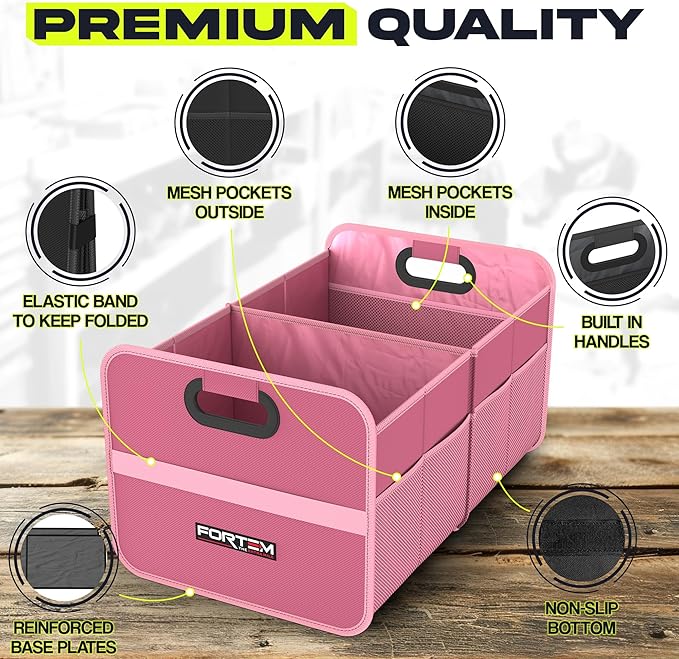 FORTEM Car Trunk Organizer, Collapsible Two Compartment Organizer, Foldable SUV & Truck Storage for Car Accessories for