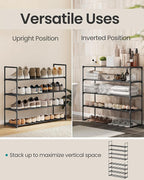 SONGMICS Shoe Rack, 4-Tier Shoe Organizer, Metal Storage Shelf, Upright or Upside Down, for 20-25 Pairs, Stackable, for Entry