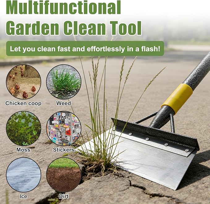 Garden Flat Shovel Scraper: 74" Metal Snow Ice Scraper, Adjustable Handle, Multifunctional Floor Scraper for Weed Cleaning Edging Trenching & Removing Snow Ice Dirty Moss