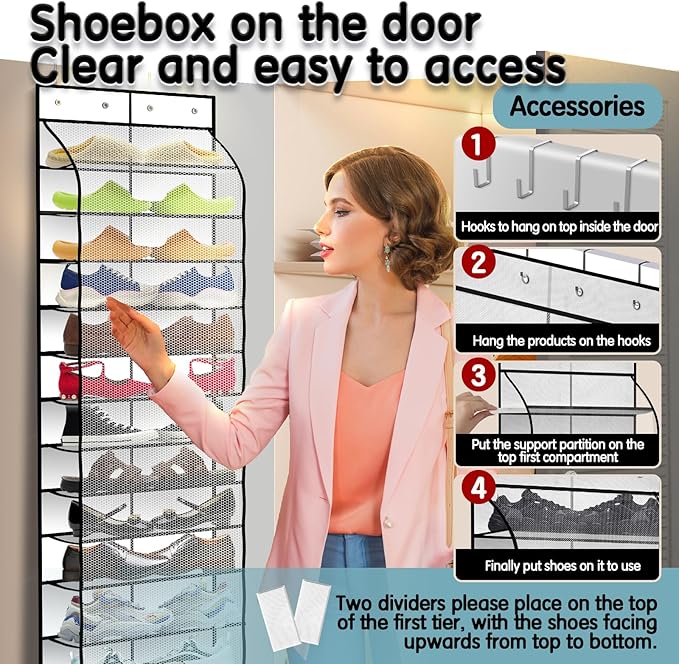Kotkn Over The Door Shoe Organizer with 12 Large Breathable Pockets - Durable Hanging Storage for the Entire Family's Shoes (