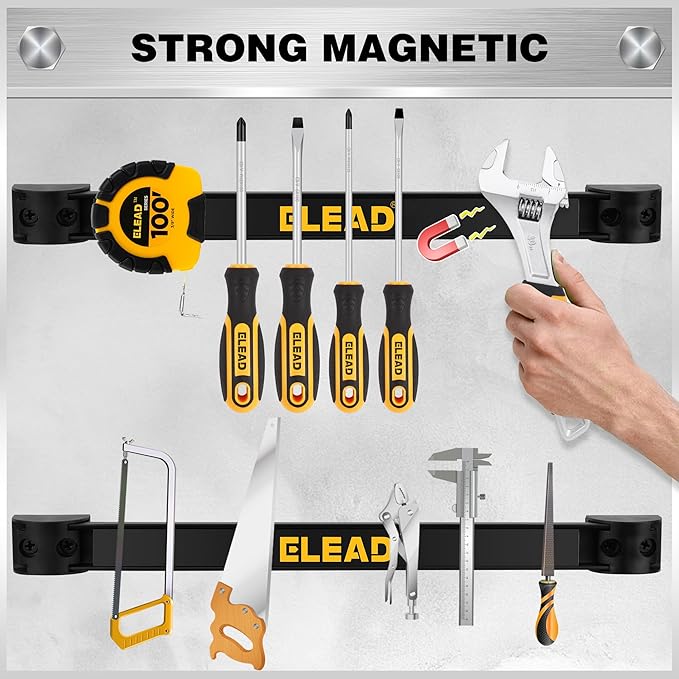 ELEAD 6-Piece 12" Magnetic Tool Holder Storage Organizer - Wall Mount Rack Garage Organization Power Magnet Hanger Workbench 