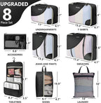 8 Set Packing Cubes for Travel, Gifts for Women Mom,Anti-Tearing Suitcase Organizer for Luggage with Shoe & Hanging Toiletry 