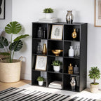 SUPER DEAL 12 Cube Storage Organizer, Open Shelf Bookcase, Wood Cubical Shelves Closet Cabinet Display Unit with 6 Removable 