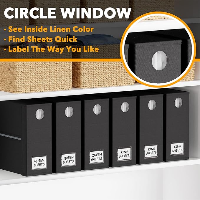 SpaceAid 6 Pack Bed Sheet Organizer and Storage, Foldable Sheet Organizer with Window for Linen Closet, Set Folder Keeper for