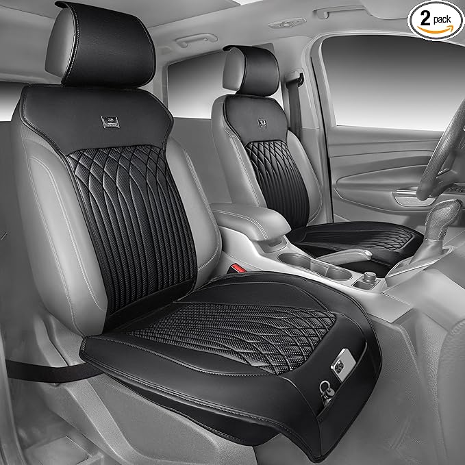 CAR PASS Car Seat Protector, Sideless Seat Covers for Cars, All Season Waterproof Nappa Leather Breathable Front Seats Cushio