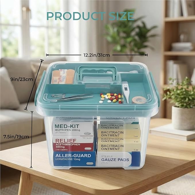 Pulseplay Clear Medicine Organizer Storage Box with Handle Medicine Organizer Box with Removable Tray Multipurpose Medicine C