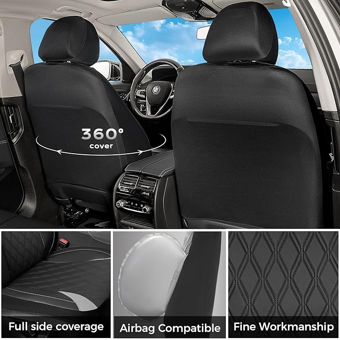 FLORICH Car Seat Covers Front Seat, Leather Seat Covers for Cars, Car Seat Protector Waterproof, Universal Automotive Seat Co