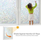 Volcanics Rainbow Window Privacy Film with Installation Tools, Decorative Stained Glass Window Film, Static Cling Heat Control Window Tinting Film Stickers, Grayish Silver, 17.5 x 78.7 inches