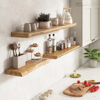 Live Edge Elm Floating Shelves for Wall Decor, Rustic Solid Wood Shevles Wall Mounted with Invisible Bracket for Living Room 