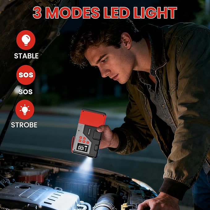 Portable Car Jump Starter with Air Compressor for Emergencies,3000A Peak and 150 PSI Max,for 12L Gas & 10L Diesel