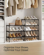 SONGMICS 4-Tier Shoe Rack for Closet, Compact Metal Shoe Organizer Shelf for Entryway, Bedroom, Small Spaces, Stackable, 11.8