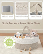 Maliton Extra Large Diaper Caddy Organizer, Cotton Rope Nursery Basket, Portable Organizer for Changing Table, Car, Diaper St