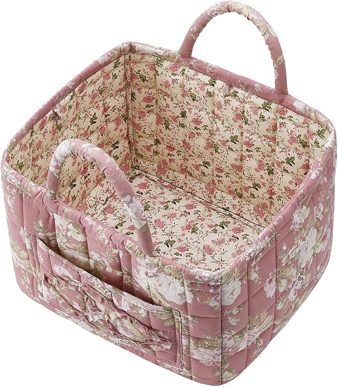 Boho Fabric Storage Basket, Large Capacity Laundry Basket, 12.2'' x 10.23'' x 10.23'' Collapsible Laundry Hamper with Easy Ca