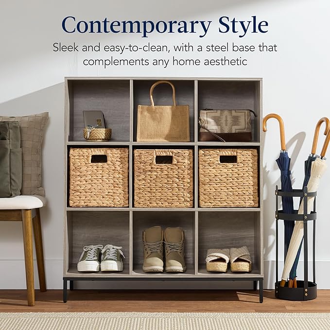 Best Choice Products 9-Cube Bookshelf, 3-Tier Wood Storage Bookcase W/Legs, 11in Shelf Opening, Cube Organizer, Living Room, 