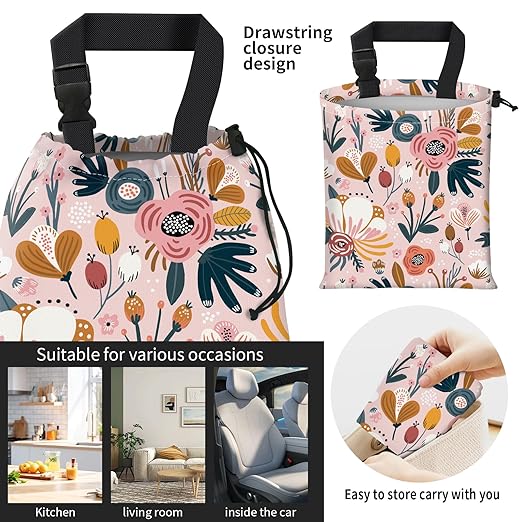 Car Trash Bag Large Hanging Can for Back of Seat, Cute Waterproof Car Garbage Bag for Vehicle, Travelling, Outdoor Cute Boho Pink Floral