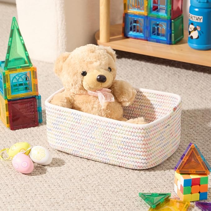 MiniArk Small Storage Baskets for Organizing | Closet Organizer Bins | Shelf Toy Basket | Woven Rope Baskets | Cube Decorativ