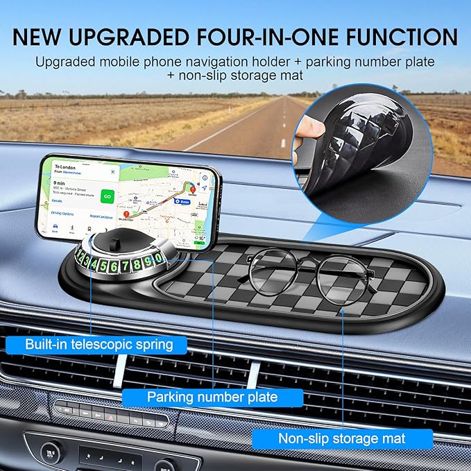 1pc Multifunction Car Anti-Slip Mat and Phone Holder, Gray-Silver Dashboard Pad with Temporary Parking Number Pad for Phones 