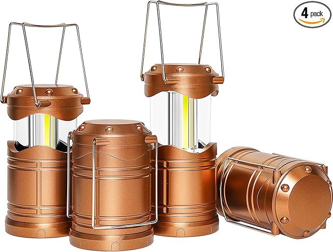 Lichamp LED Camping Lantern, 4 Pack Battery Powered Flashlight for Power Outages, Portable Collapsible Hanging Light Essentia