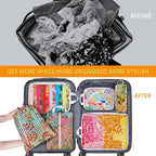 6 Pcs Compression Packing Cubes Waterproof Suitcase Travel Bag Luggage Backpack Organizer Travel Cubes for Packing-Tropical B