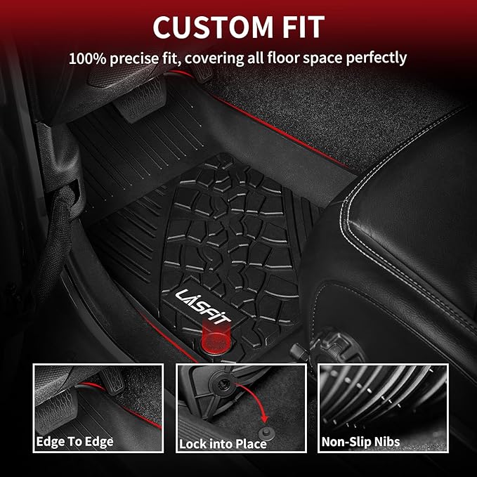 LASFIT Floor Mats & Trunk Mat for Jeep Wrangler JL 2018-2025 2026 4 Door Cargo with SUBWOOFER, All Weather TPE Custom Cargo Mat Fit for Flat Load Floor Gas Type (Not for JK/Not PHEV/Not 2-Door)