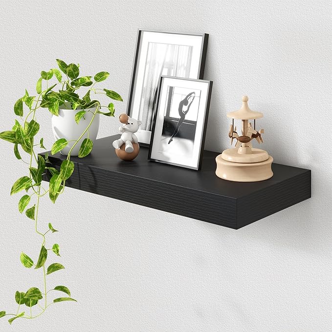 12 Inch Deep Floating Shelves | 24 Inch Black Floating Shelves | 24W x 12D Rustic Black Wall Shelves | Deep Shelves for Livin