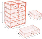 Sorbus Acrylic Makeup Organizer Set, 6-Drawer Vanity & Countertop Cosmetic Storage with Small & Wide Drawers, Pink Makeup Sto