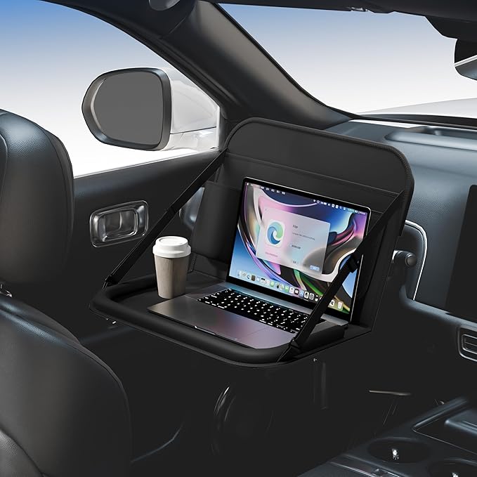 GMQ Backseat Car Organizer with Detachable Steering Wheel Tray 1 Pack,Car Back Seat Laptop Desk, Multifunctional Food Tray,Back Seat Car Storage & Tablet Holder for Kids (Black, 1PC)