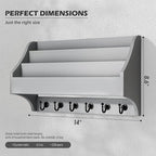 Rebee Vision Pine Wood Key Holder Wall Mount - Farmhouse 3-Tire Mail Holder for Wall with 6 Key Hooks - Multifunctional File 