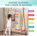 YOUDENOVA 6-Shelf Weekly Hanging Closet Organizer, Weekly Clothes Organizers for Kids with 2 Side Pockets, Beige