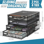 Zhanmai 2 Pack Black Desk Organizer with Drawer Total Wire Mesh Storage Tray Multifunctional Paper Sorter File Stand for Home
