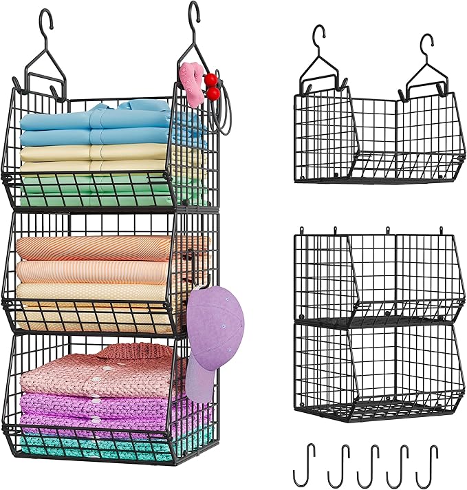 X-cosrack 3-Tier Hanging Storage Organizer for Closet, Laundry & Utility Room | Space Saving Shelves with 1.65" Hook & 5 S-Ho