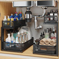 2 Pack 15.7IN-Depth Under Sink Organizer With Smooth Cylindrical Rail,2-Tier Pull Out Multi-Purpose Cabinet Storage for Bathr
