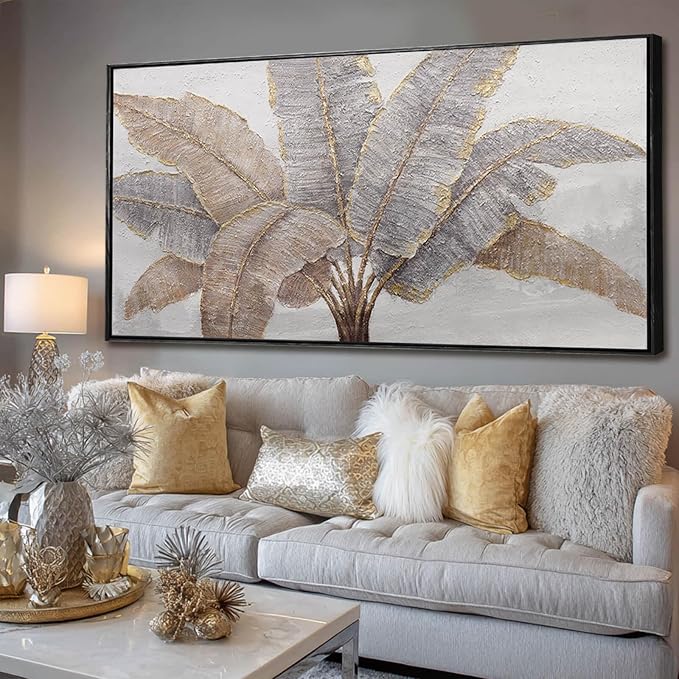 CHUDANHAO Botanical Wall Art Vintage Pictures Wall Decor Grey and Gold Photo Prints Line Wall Hangings 24"x48" Canvas Decorat