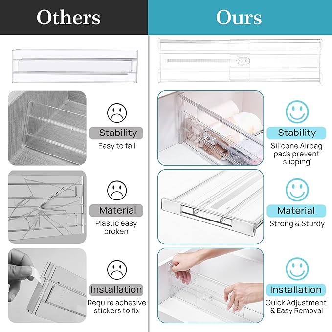 Vtopmart 10 Pack 6" Tall Upgrade Drawer Dividers for Big and Deep Drawer, 12.8"-22.3" Adjustable Expandable Dresser Drawer Or