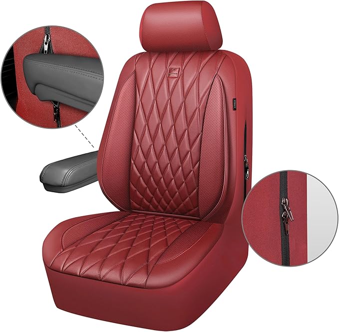 CAR PASS Piping Luxury Faux PU Leather Two Front Car Seat Covers, Waterproof Anti Slip Premium Automotive Seat Covers,Univers