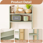 2-Tier Rattan Shelf, Green Rattan Bookshelf Wall Mounted, Handmade Woven Display Shelf, Decorative Boho Shelves for Entryway,