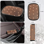 NBTEPEM 30 Pcs Orange Bling Car Accessories Set for Women, Steering Wheel Cover Set, Bling Console Cover, Seat Belt Cushion, Shift Knob Cushion, Cup Holder Coaster, Rhinestone Car Hanging Accessories