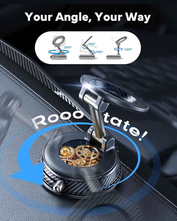 Upgraded Car Phone Holder for Magsafe [108+LBS Strongest Suction & 3000gf Magnetic] Vacuum Magnetic Phone Holders for Your Car 360° Adjustable Car Phone Mount for iPhone & Android Black