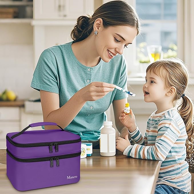 Mancro Dual Layers Pill Bottle Organizer Bag, Medicine Pill Organizer Bag with Lockable Zipper, Medicine Travel Bag for Pills