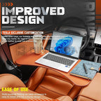 Leather Tray Table Folding Car Table Compatible with Tesla Model 3 Y – Multi-Use Dining Tray & Laptop Stand, Fits Front Driver & Passenger Seats,Orange