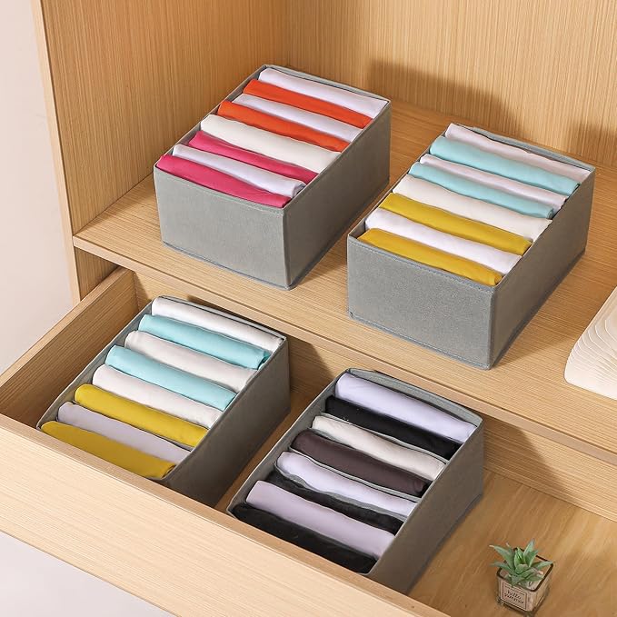 Coorganisers4 Packs T-shirt Drawer Organizers for Clothing,8 Grids Compartment Wardrobe Storage Box, Clothes Organizer for Fo