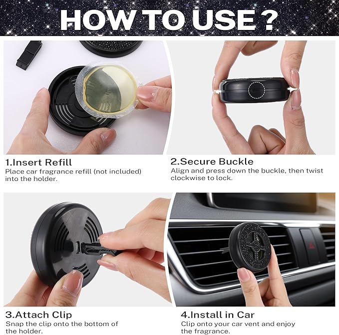 Car Fragrance Holder Compatible with Bath & Body Works Refills (Not Included), Air Freshener Vent Clip or Visor Clip, Refilla