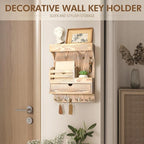 Rebee Vision Farmhouse Key Holder Wall Mount with Drawer Organizer – Wooden Mail & Key Organizer with 6 Strong Hooks & Wall S