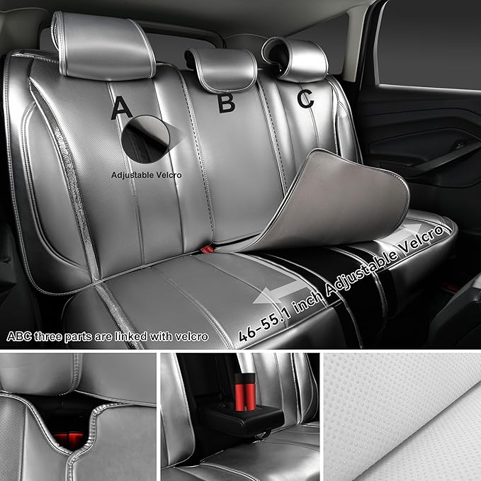 CAR PASS Ultra+ Nappa Leather Car Seat Covers Full Set Universal Cushioned, Soft Breathable Waterproof Anti-Slip Driver Seats