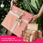 Poyilooo Jewelry Box Organizer, Solid Wood Jewelry Boxes for Women for Storage & Display Necklace Ring Earring Bracelet, Rust