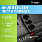 IOKONE Car Cup Holder, Auto Cup Drink Holders，Multifunctional Auto Front Seat Organizer with PU Leather Cover, Gap Filler Storage Box Coin Bucket Console Side Pocket Cell Mobile Phone Holder (Black)